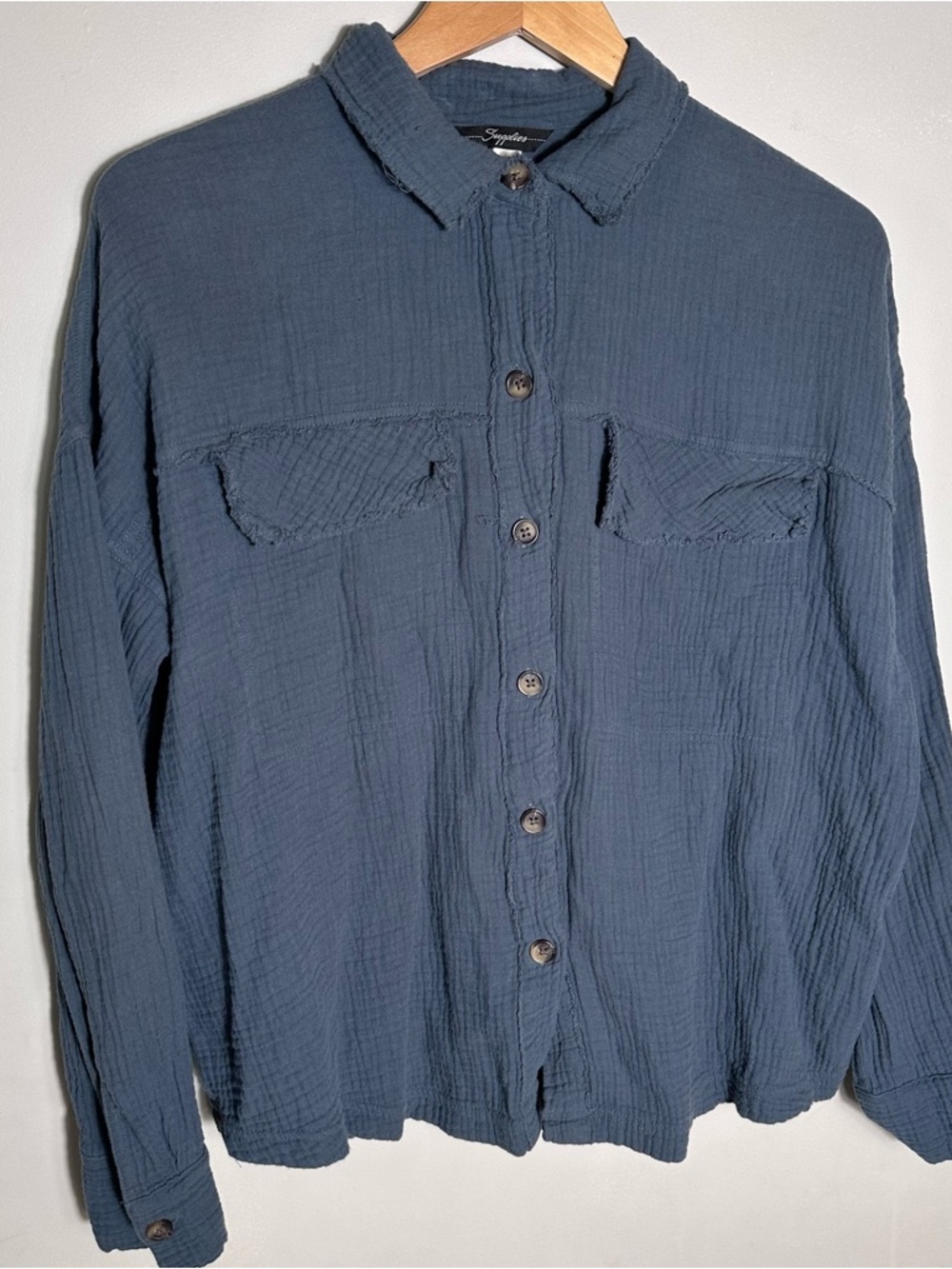 Cotton Blue Button-Down Gauze Shirt